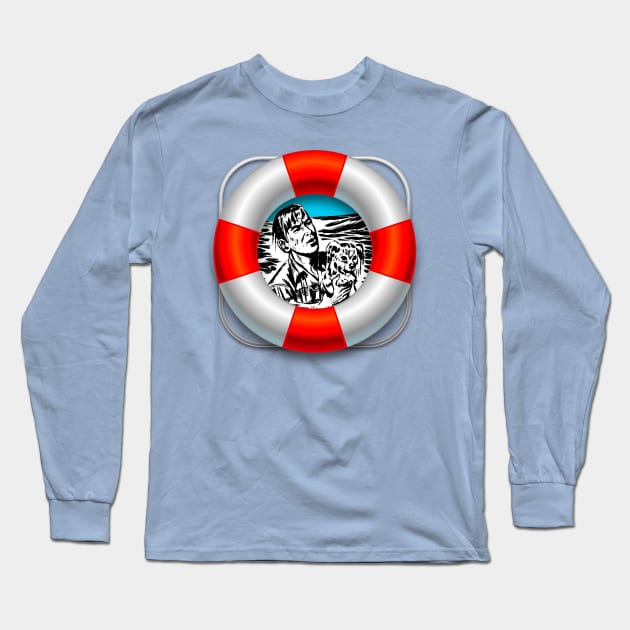 Buoy to the sea to save lives of man and dog Long Sleeve T-Shirt by Marccelus